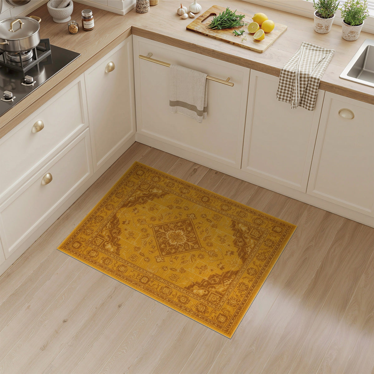 Yellow Golden Yellow Persian Medallion Area Rug
