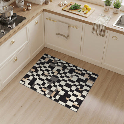Black and White Black White Geometric Pixel Area Rug
