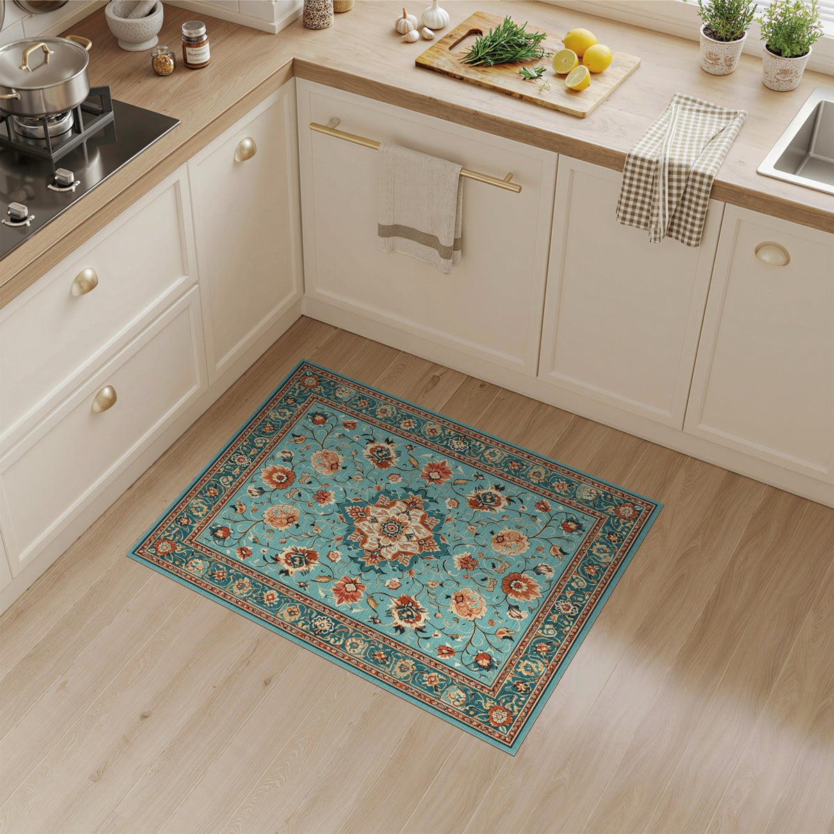 Teal Persian Floral Medallion No. 3 Area Rug