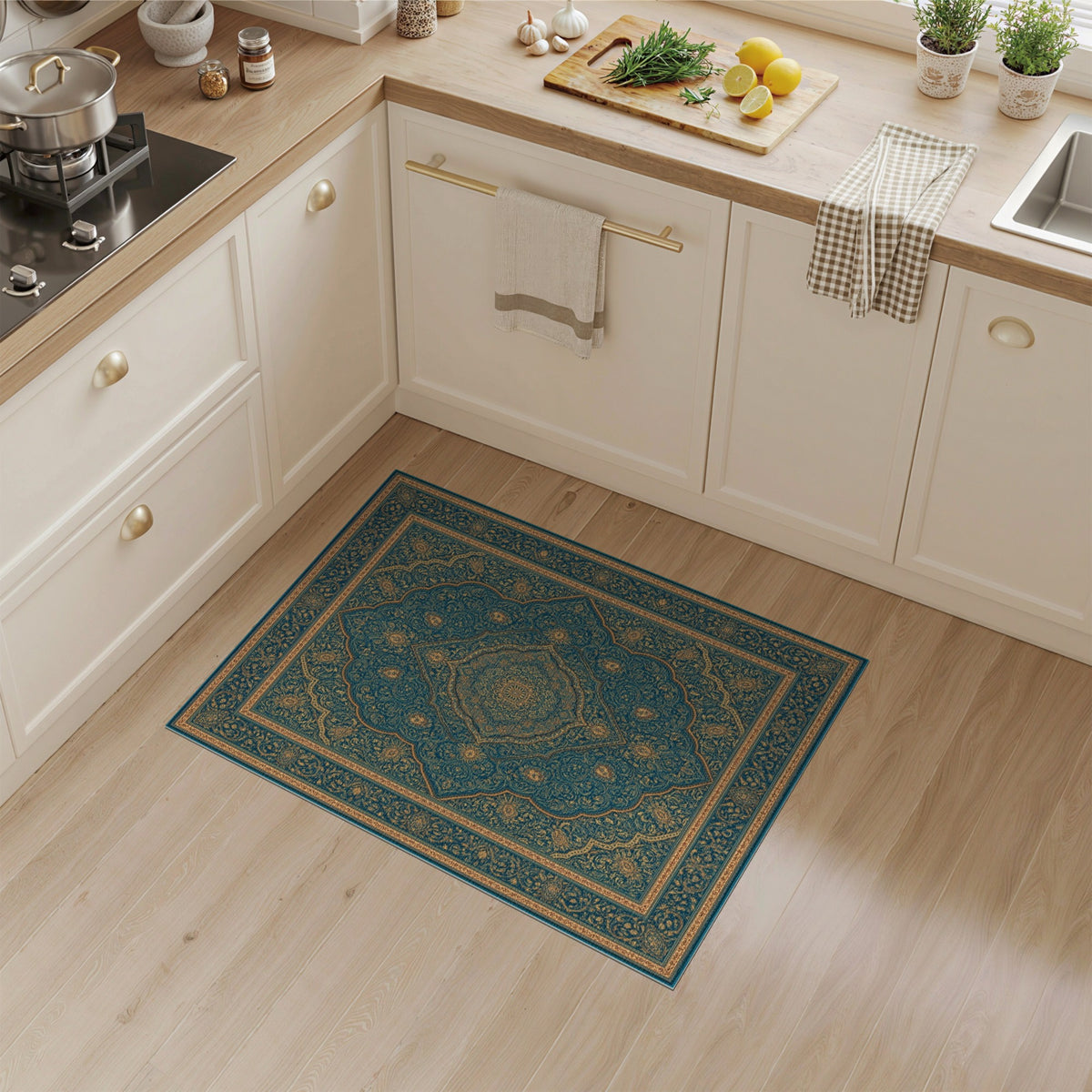 Teal Gold Persian Medallion Traditional Persian Area Rug