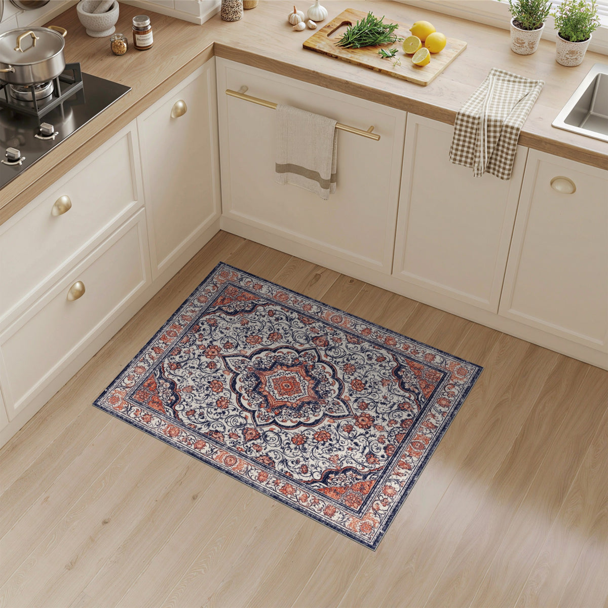 Distressed Persian Floral Medallion Area Rug