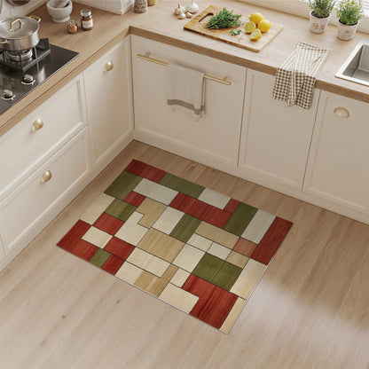 Geometric Block Red Beige Area Rug