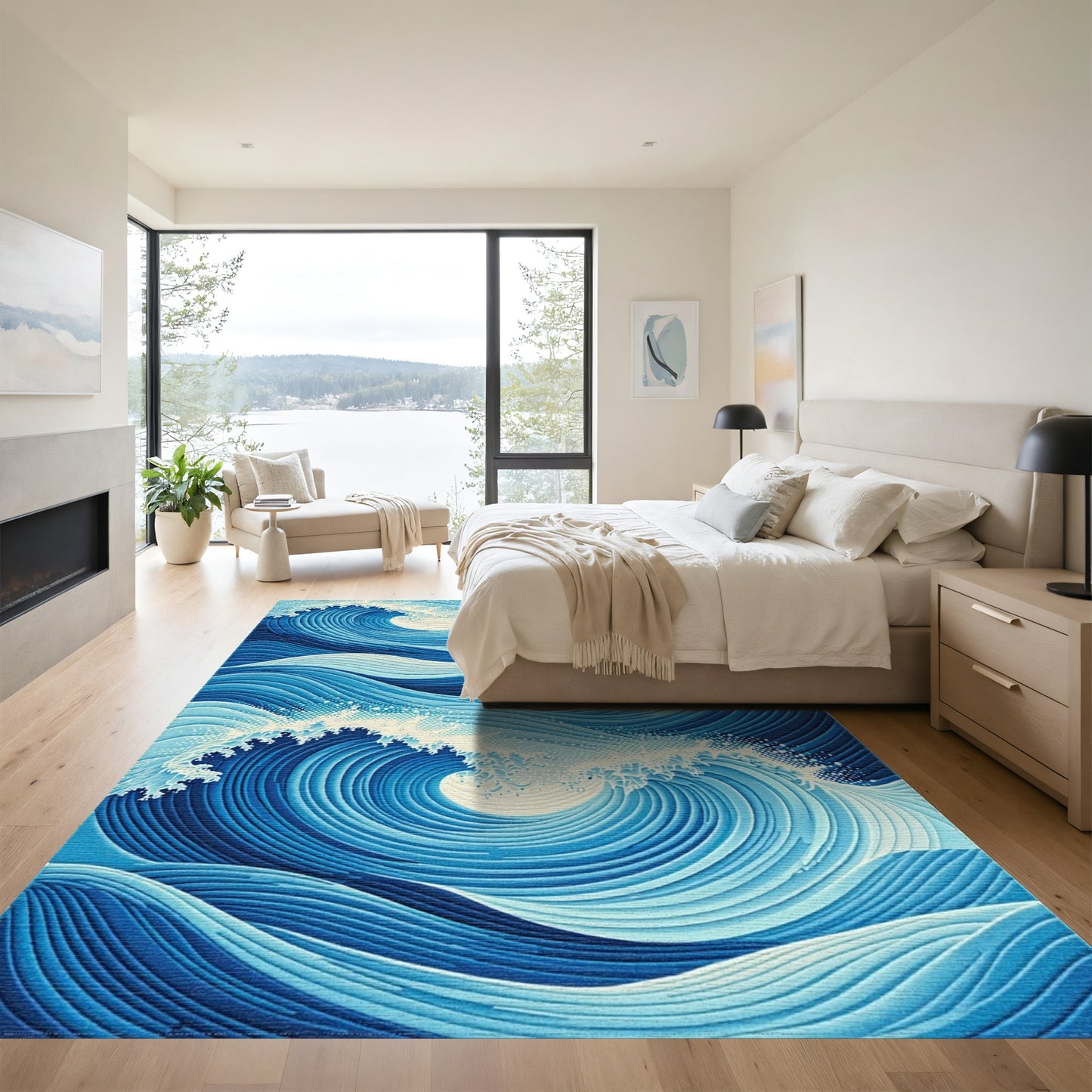 Navy White Crashing Waves Rug
