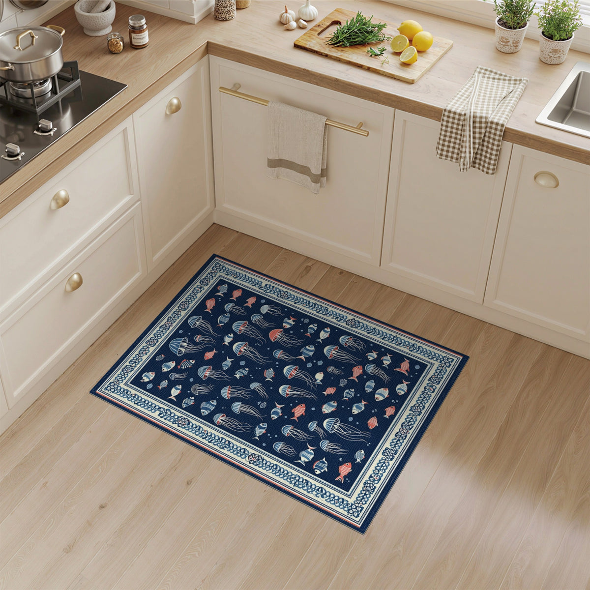 Navy Blue Jellyfish Coastal Area Rug