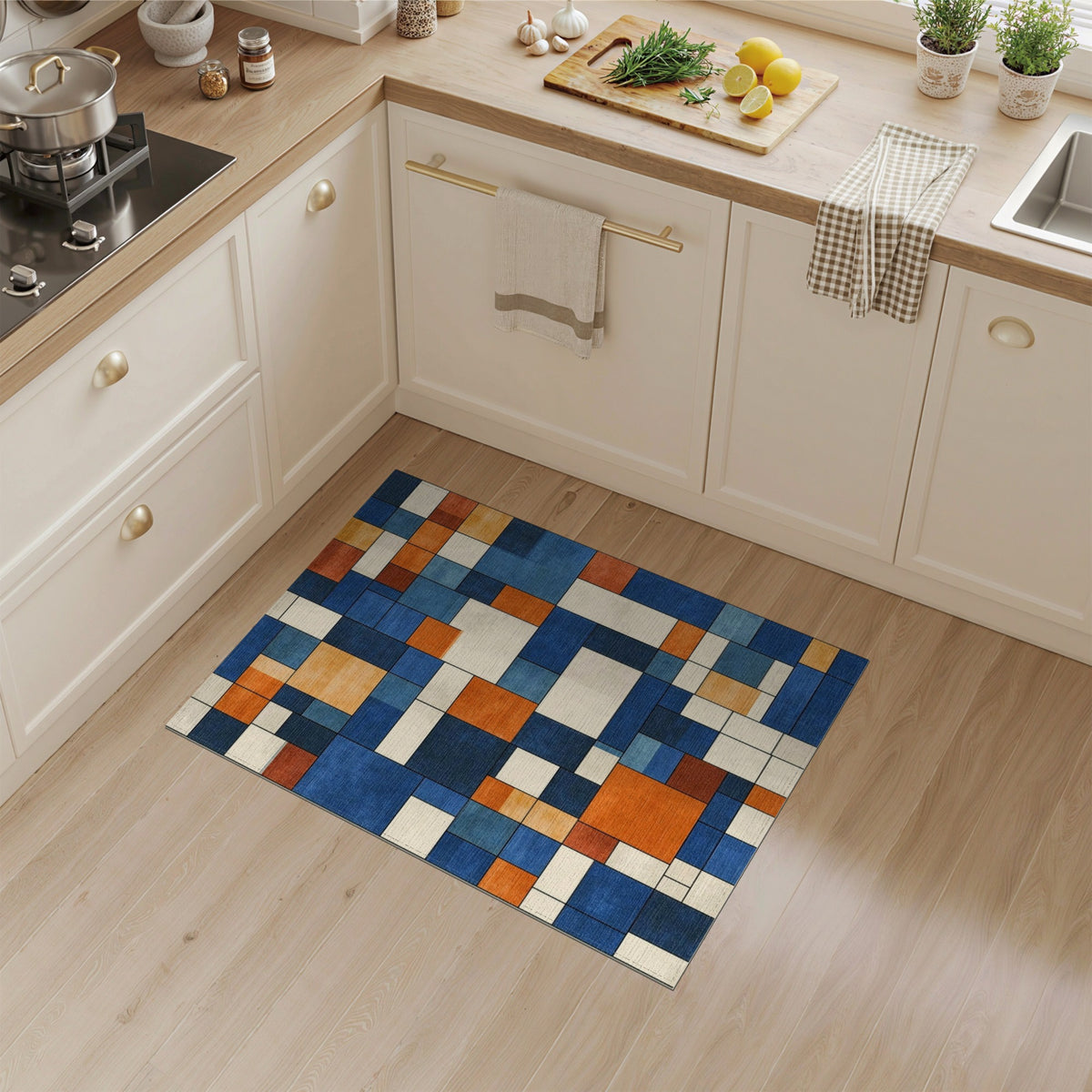 Blue Orange Geometric Modern Area Rug