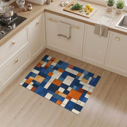 Blue Orange Geometric Modern Area Rug