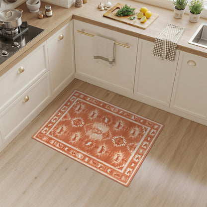 Red Southwestern Horse Motif Area Rug
