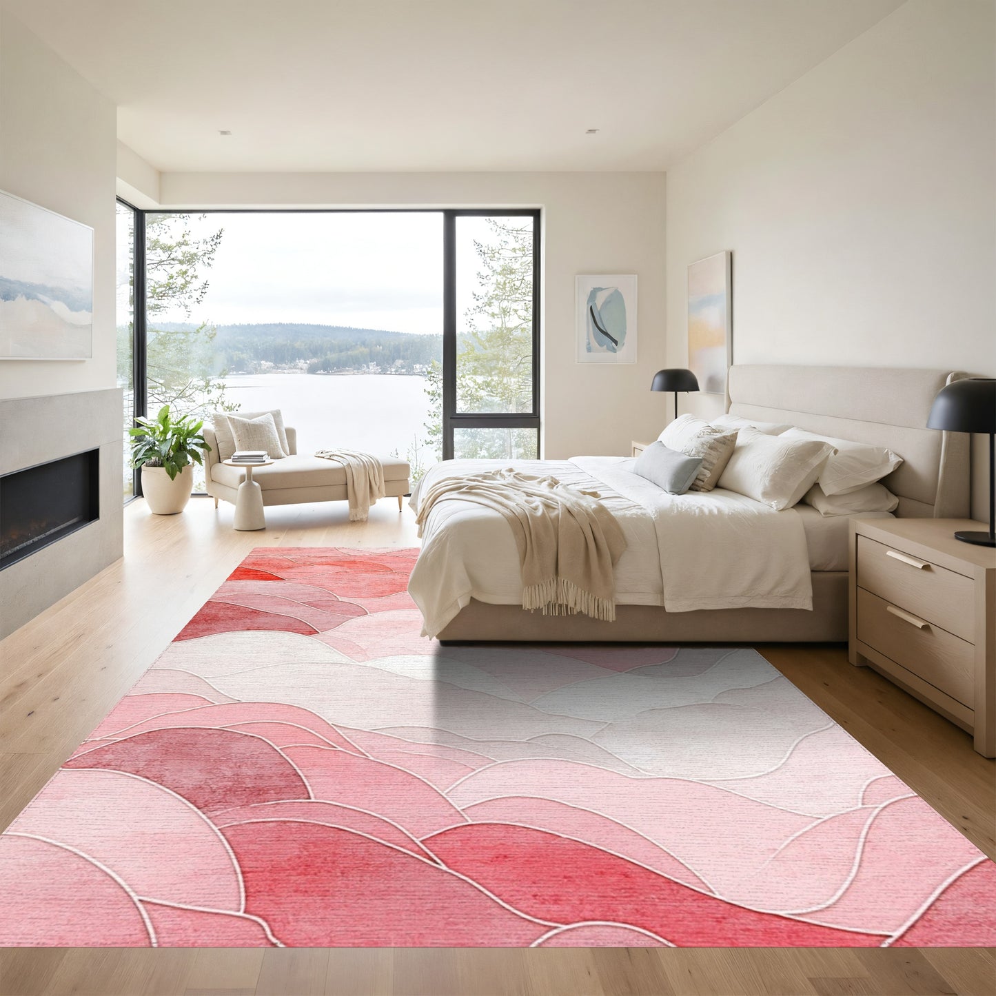 Pink Layered Wave Abstract Rug
