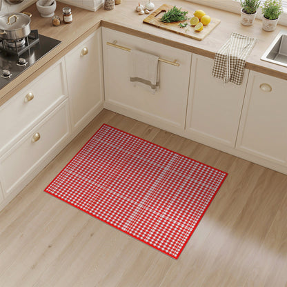 Rustic Farmhouse Red Gingham Checkered Washable Area Rug