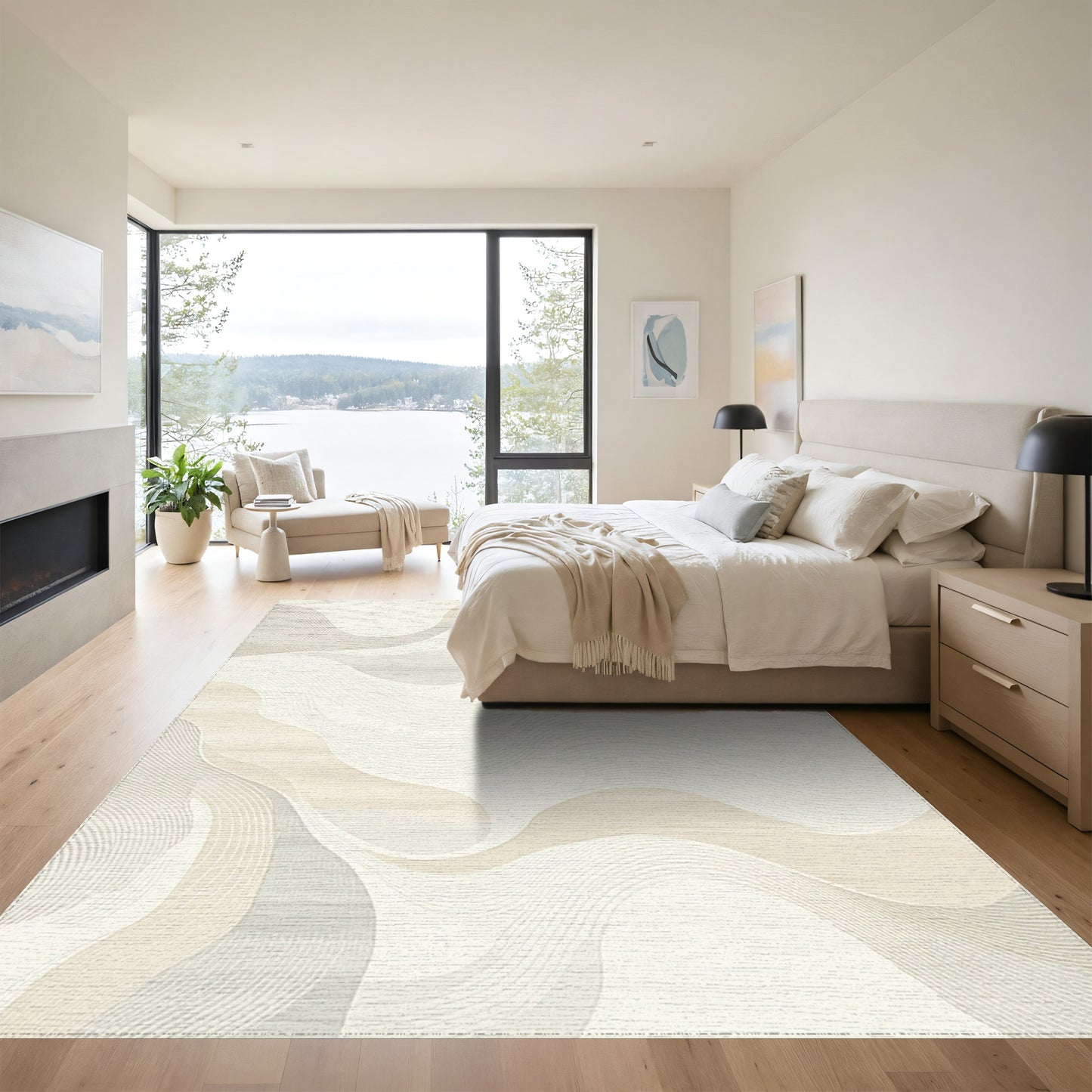 Beige Gray Wavy Abstract Rug