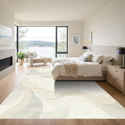 Beige Gray Wavy Abstract Rug