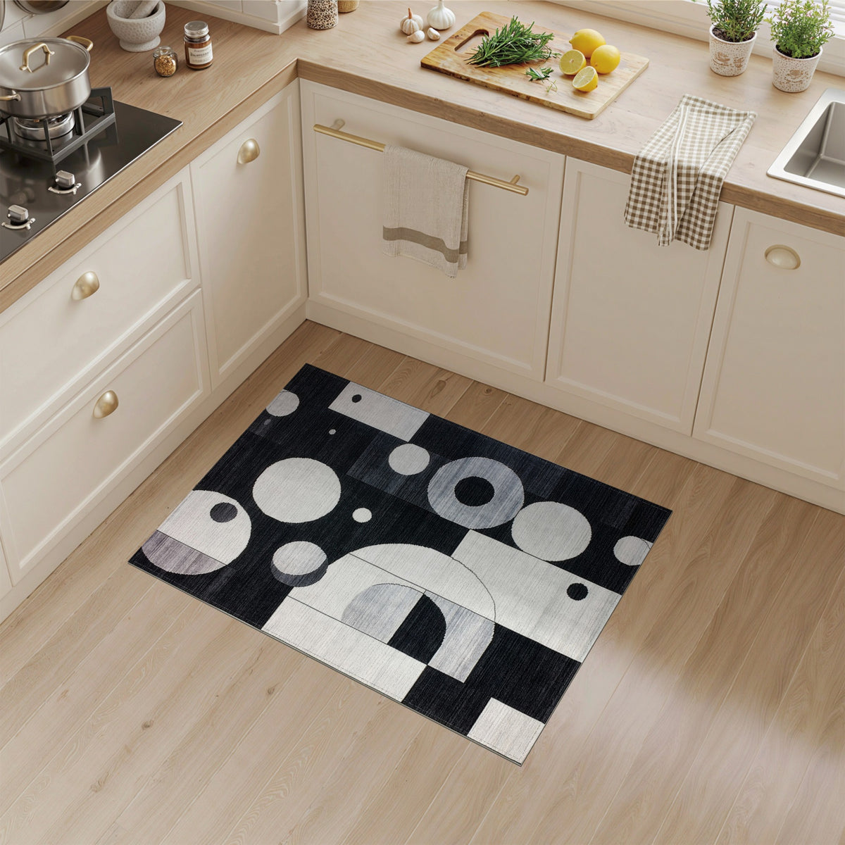 Black White Geometric Area Rug