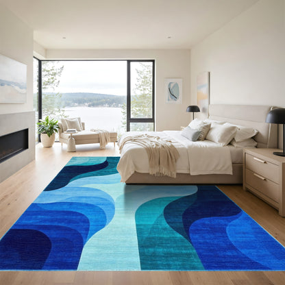 Teal Blue Abstract Wave Rug