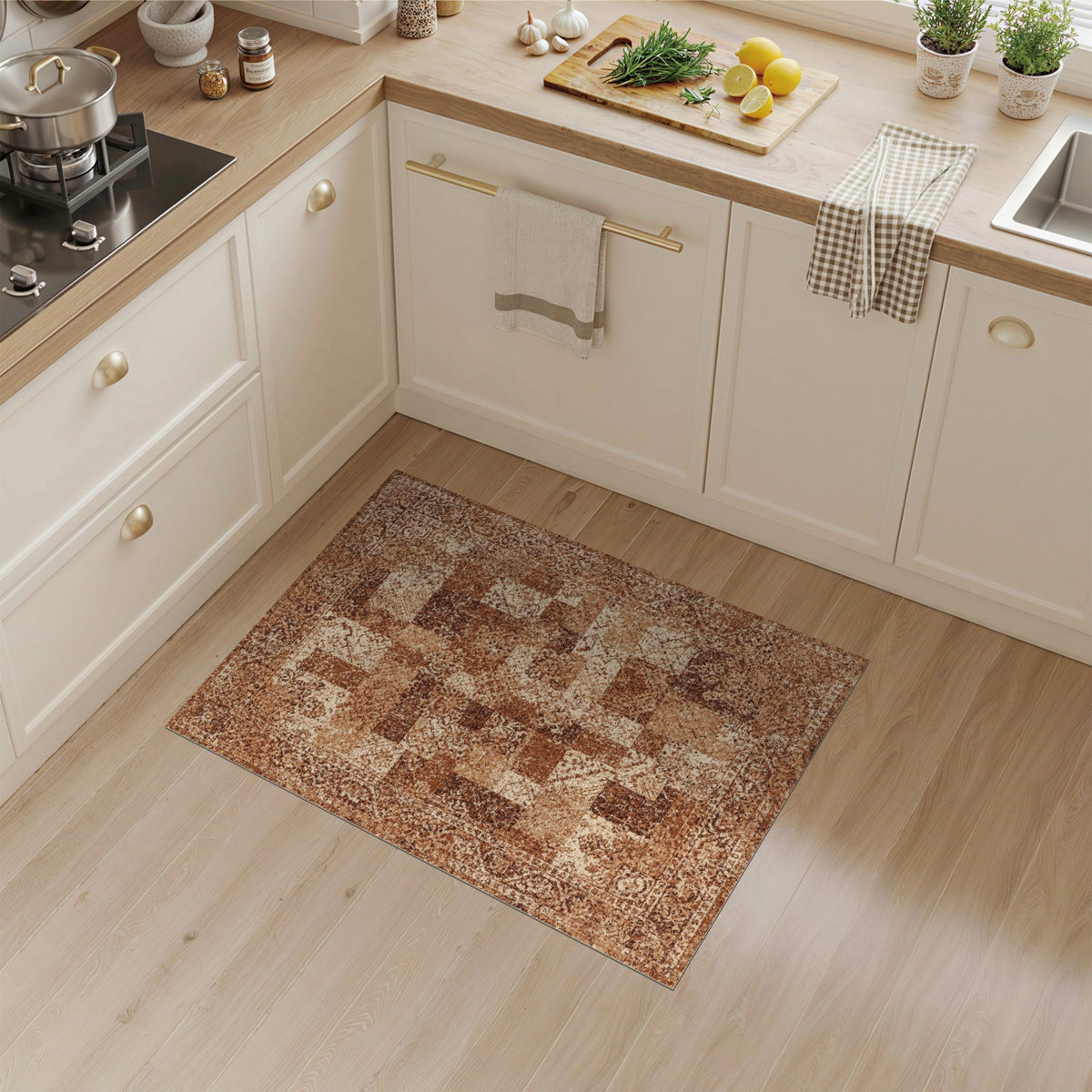 Distressed Vintage Brown and Tan Area Rug