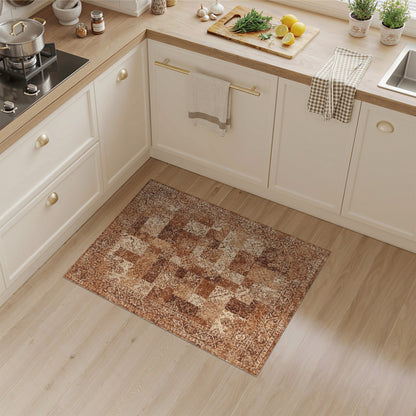 Distressed Vintage Brown and Tan Area Rug