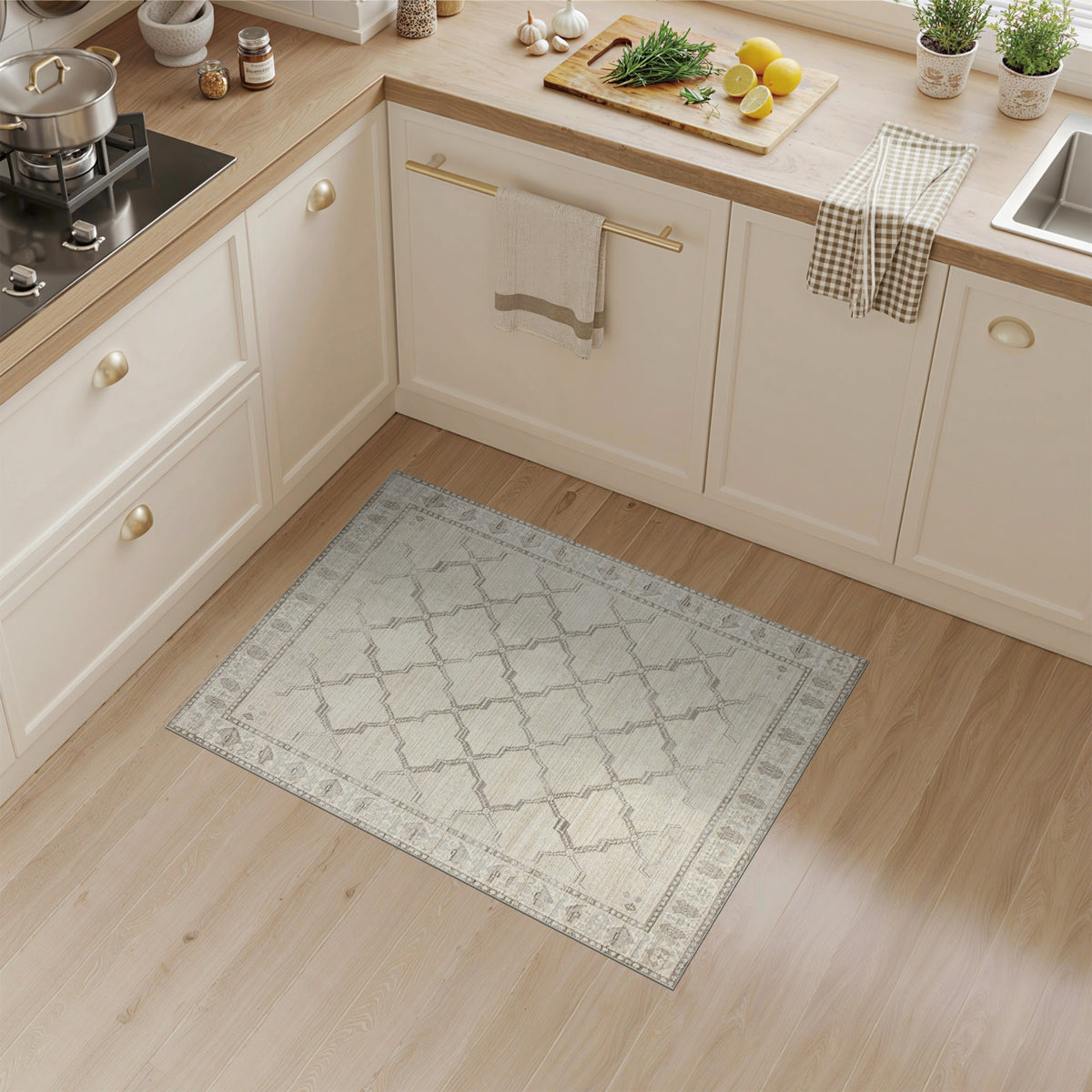 Beige Geometric Lattice Area Rug
