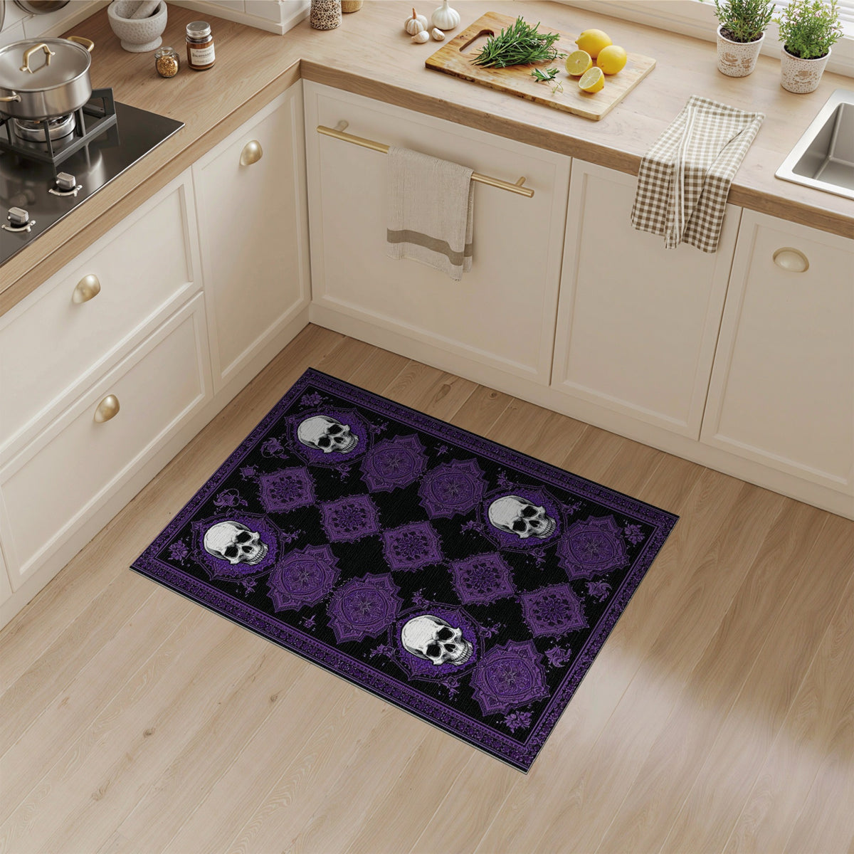 Purple Skull Mandala Area Rug