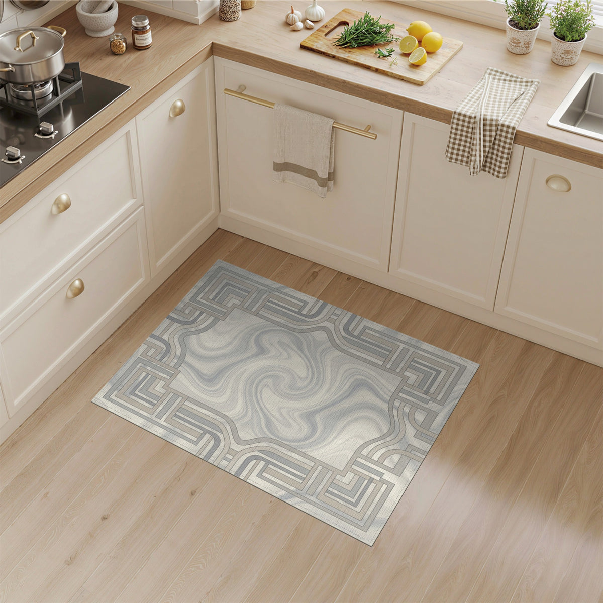Neutral Geometric Marble Area Rug