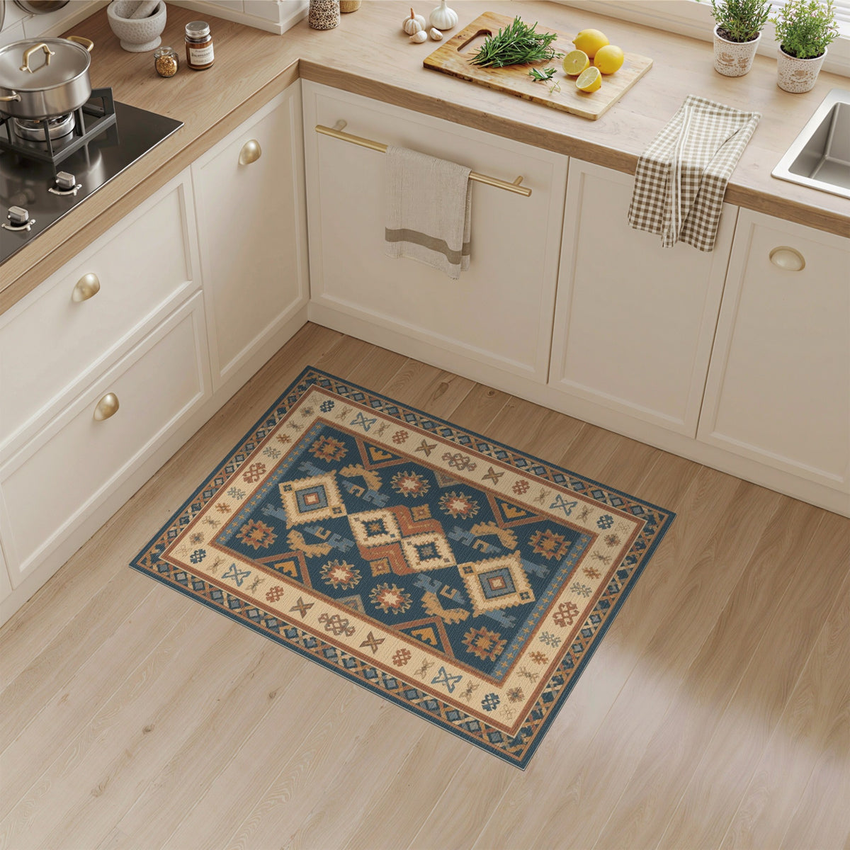 Blue and Teal Southwestern Blue Geometric Area Rug