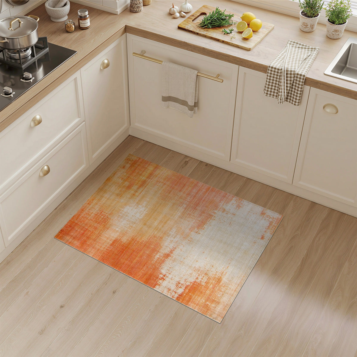 Warm Orange Distressed Vintage Area Rug