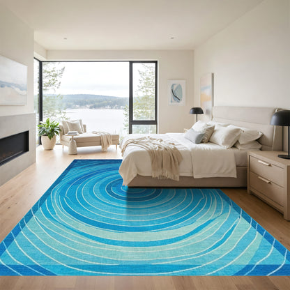 Blue Concentric Circles Abstract Rug