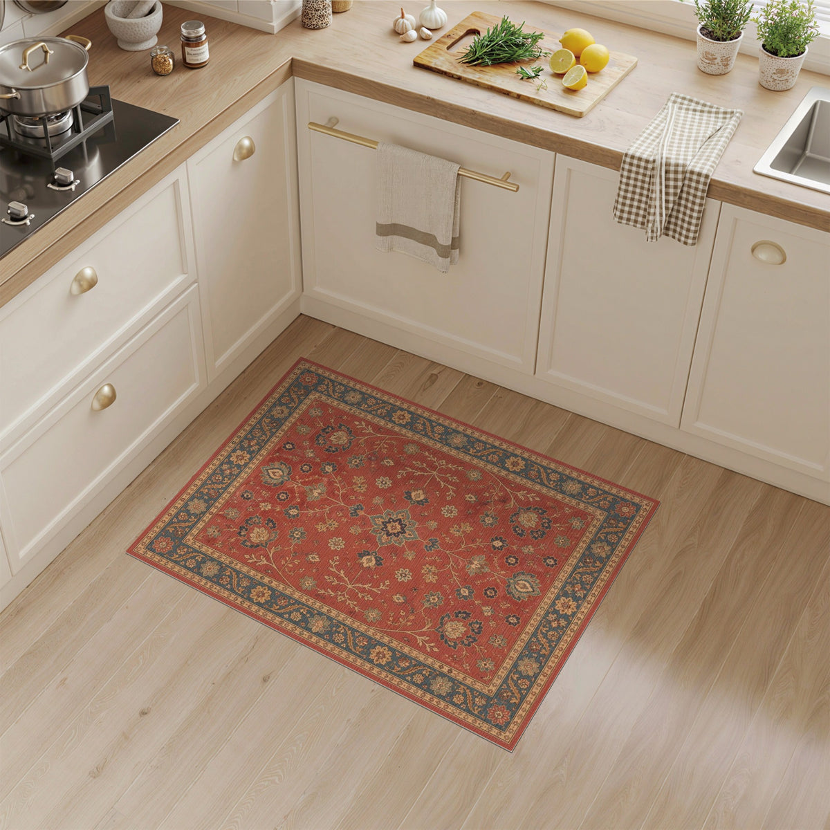 Red Floral Traditional Persian Red Area Rug
