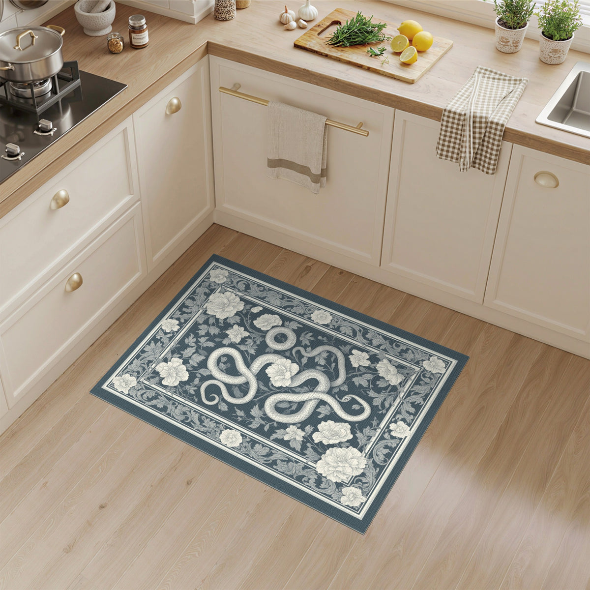 Blue Serpent Floral Vintage Area Rug