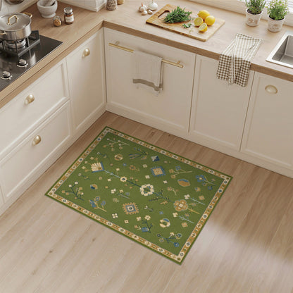 Green Floral Vintage Area Rug