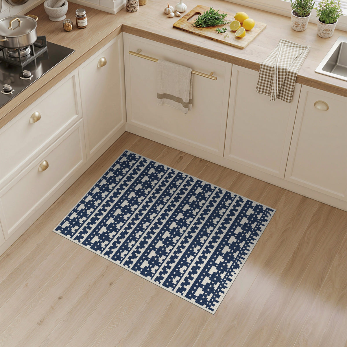 Navy Geometric Blue and Teal Area Rug