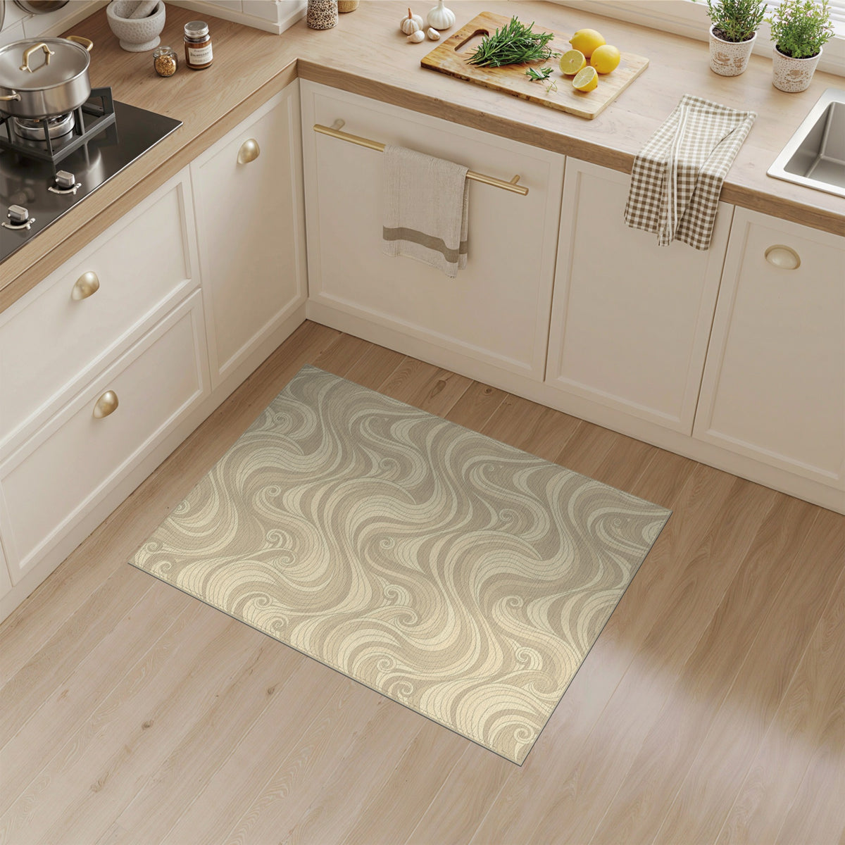 Beige Swirl Wave Abstract Area Rug