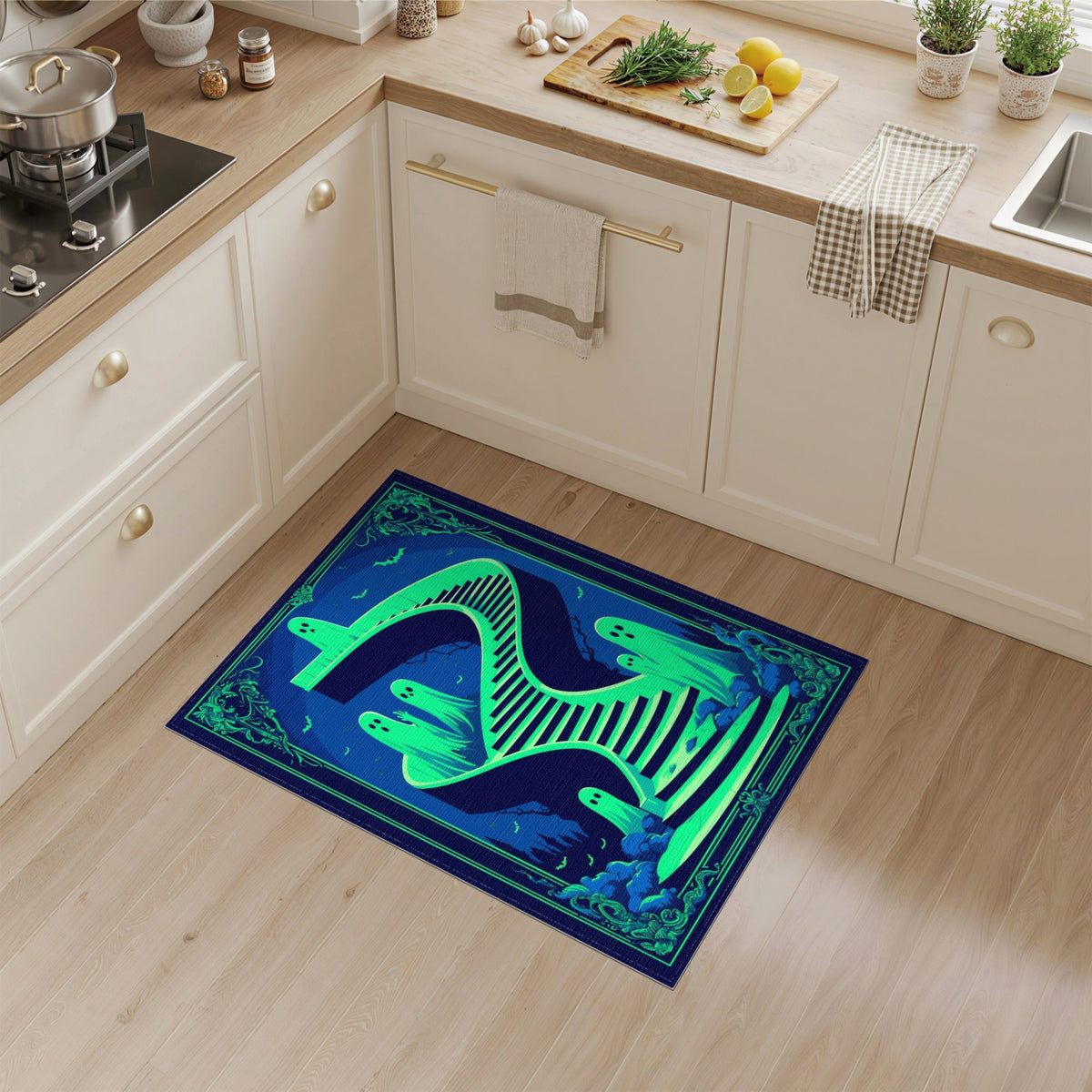 Washable Green Ghost Staircase Area Rug