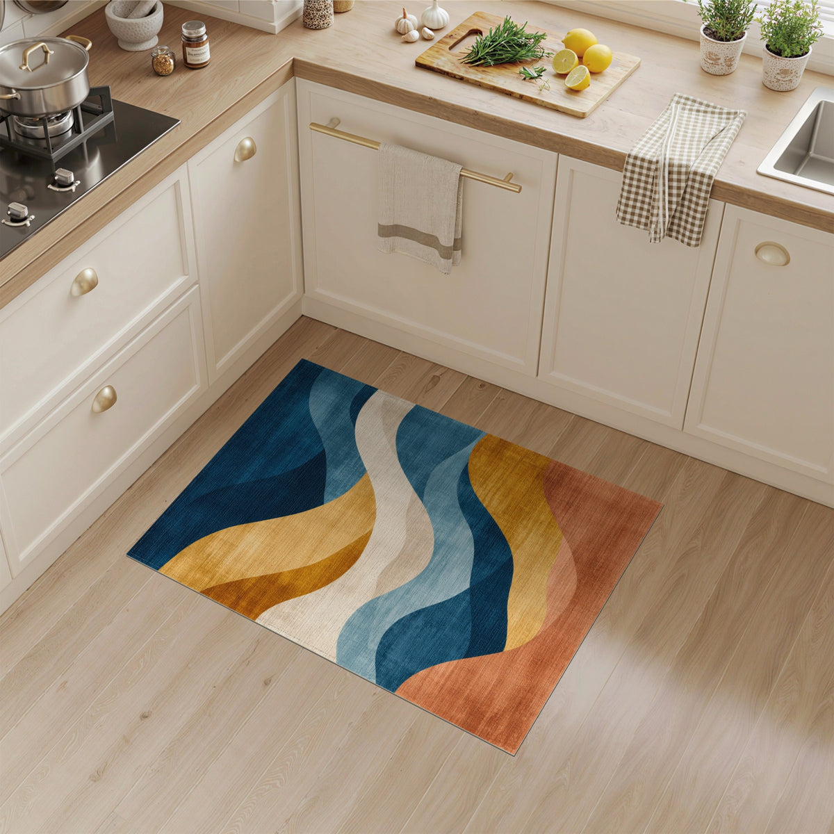 Blue Teal Abstract Wave Area Rug