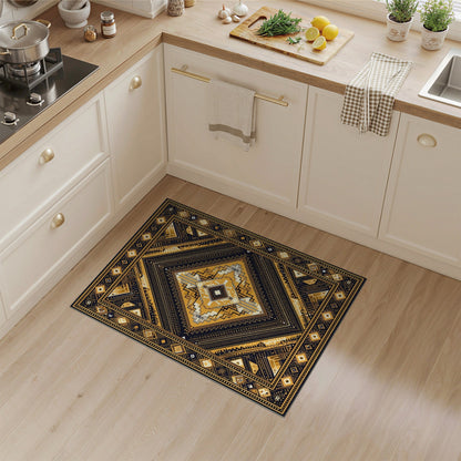 Black Gold Tribal Diamond Area Rug