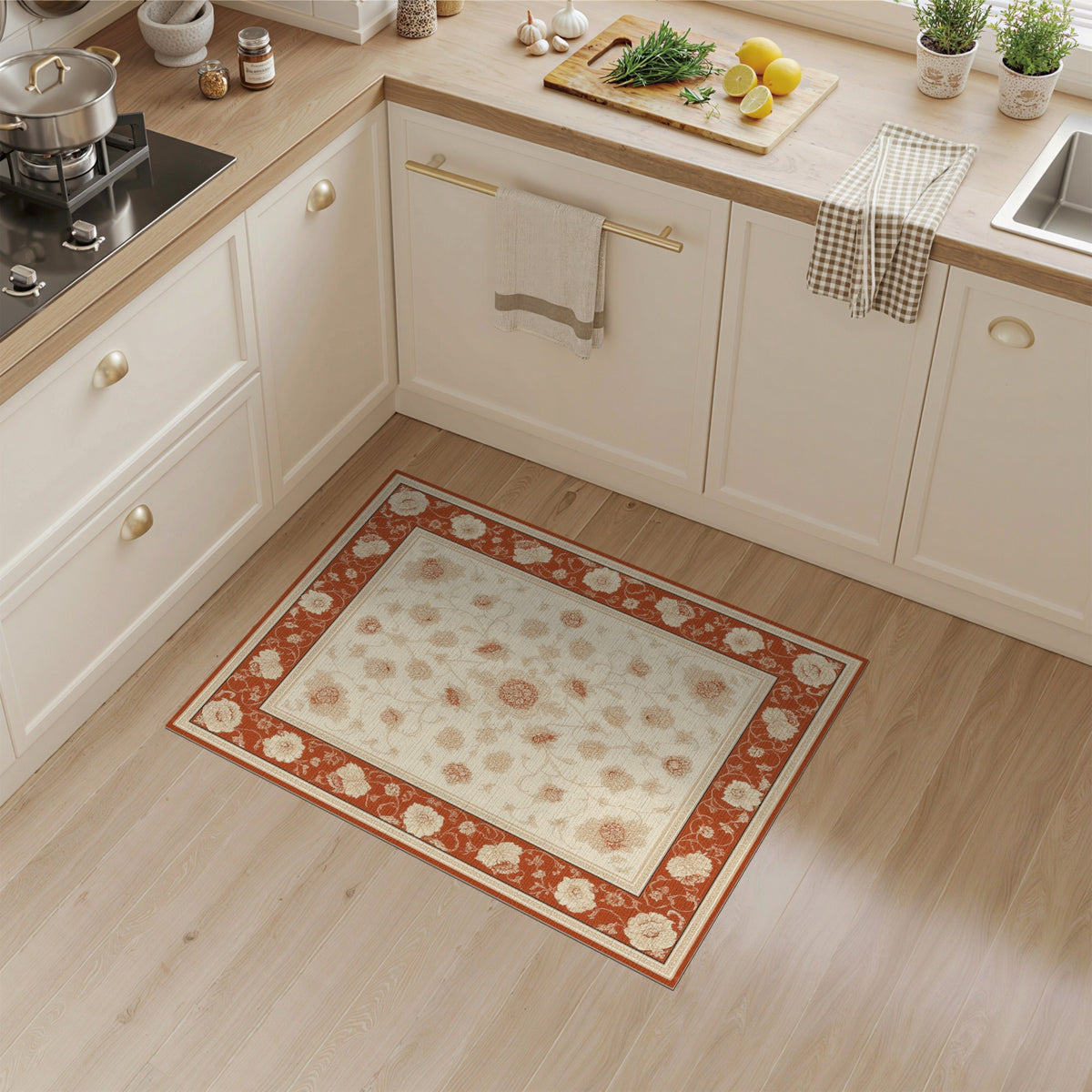 Red Floral Vintage Area Rug