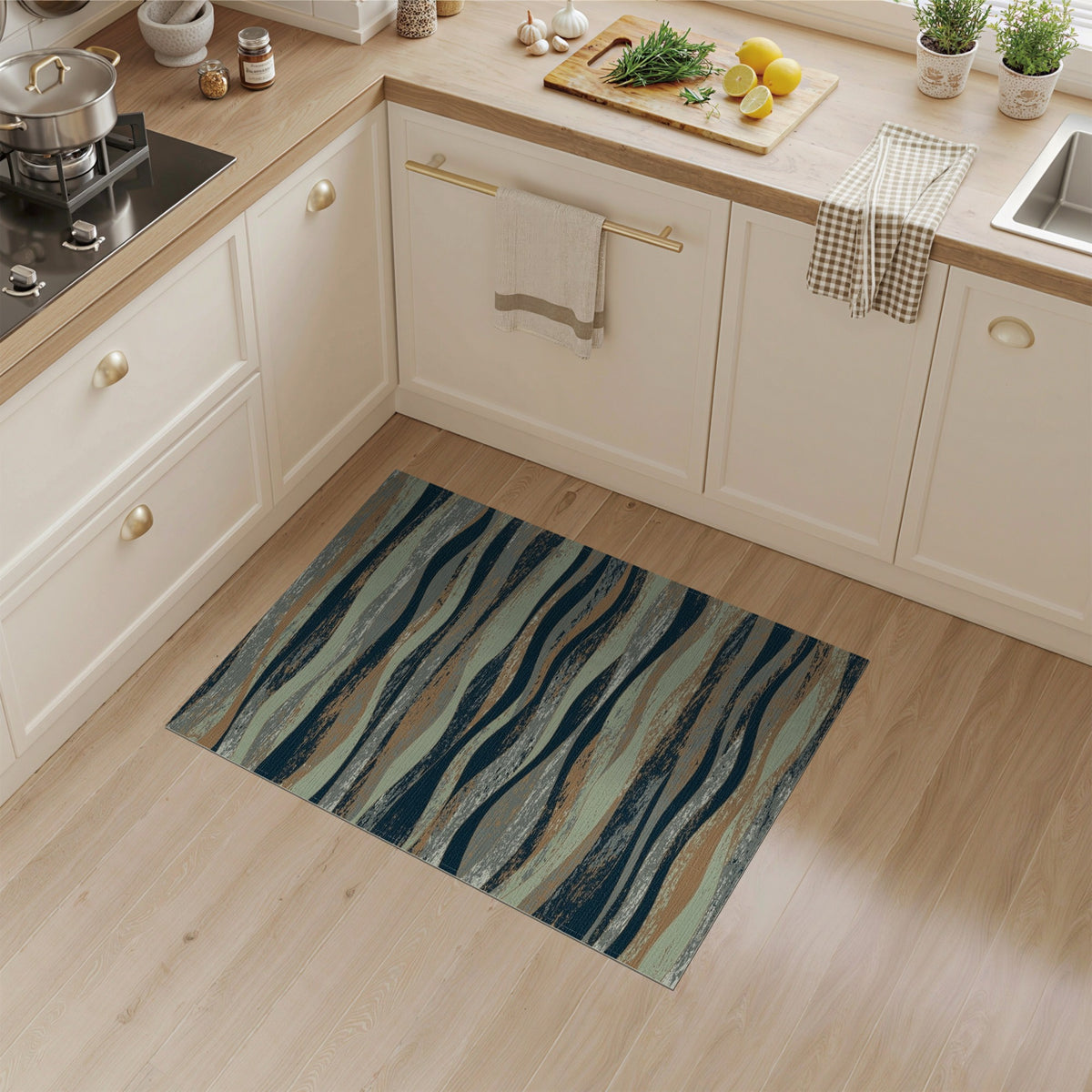 Distressed Wave Grey Area Rug