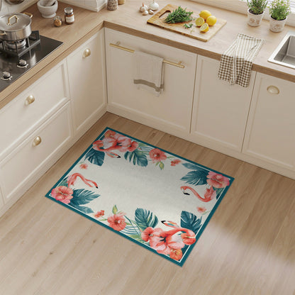 Floral Vintage Pink Flamingo Hibiscus Washable Area Rug