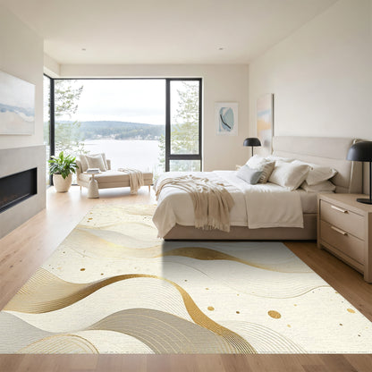 Elegant Gold Wave Abstract Rug
