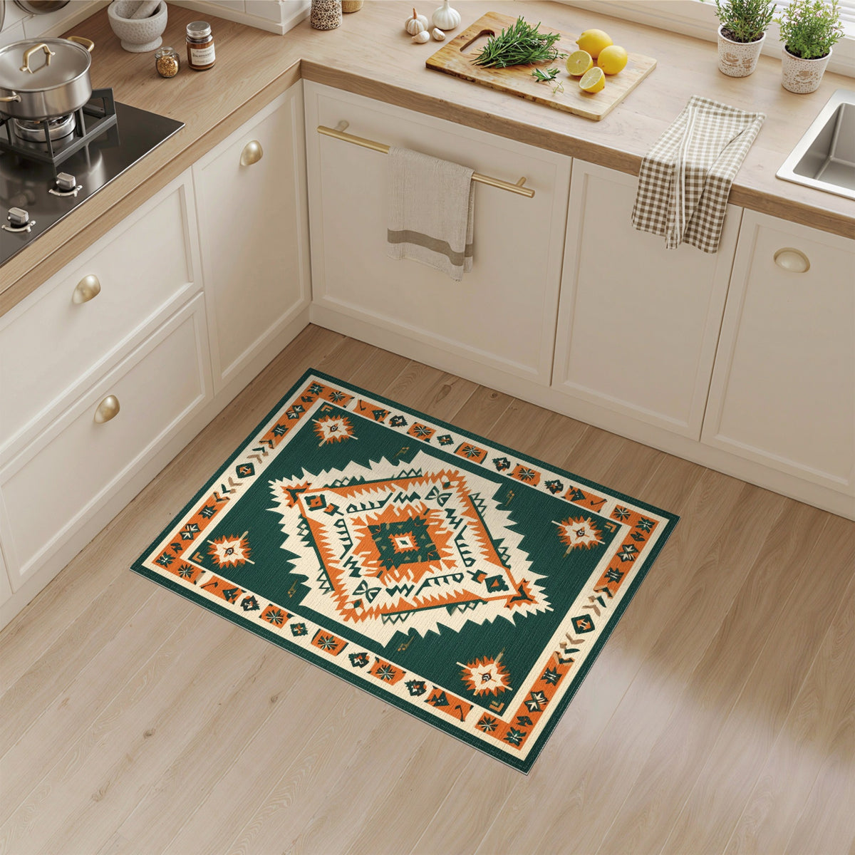 Geometric Blue and Teal Southwestern Geometric Area Rug