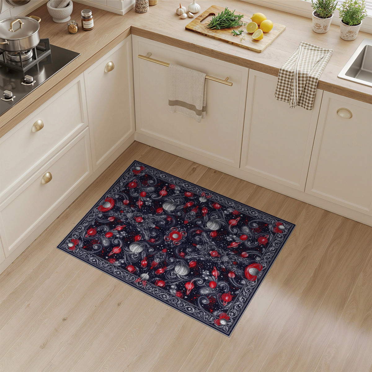 Red Celestial Planets Area Rug