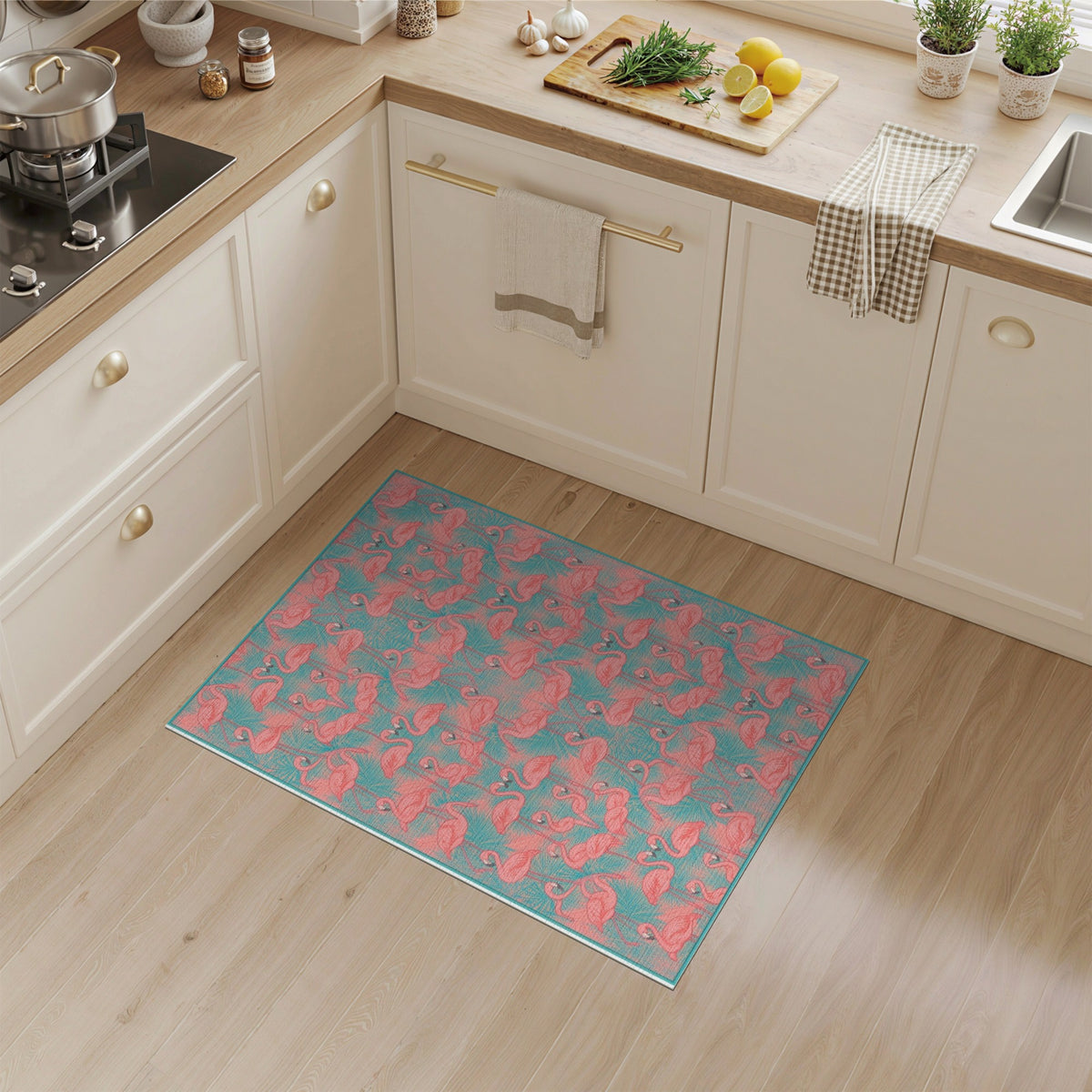 Pink Flamingo Teal Area Rug
