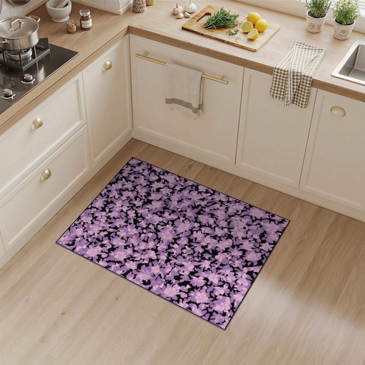 Purple Washable Purple Floral Vintage Washable Area Rug