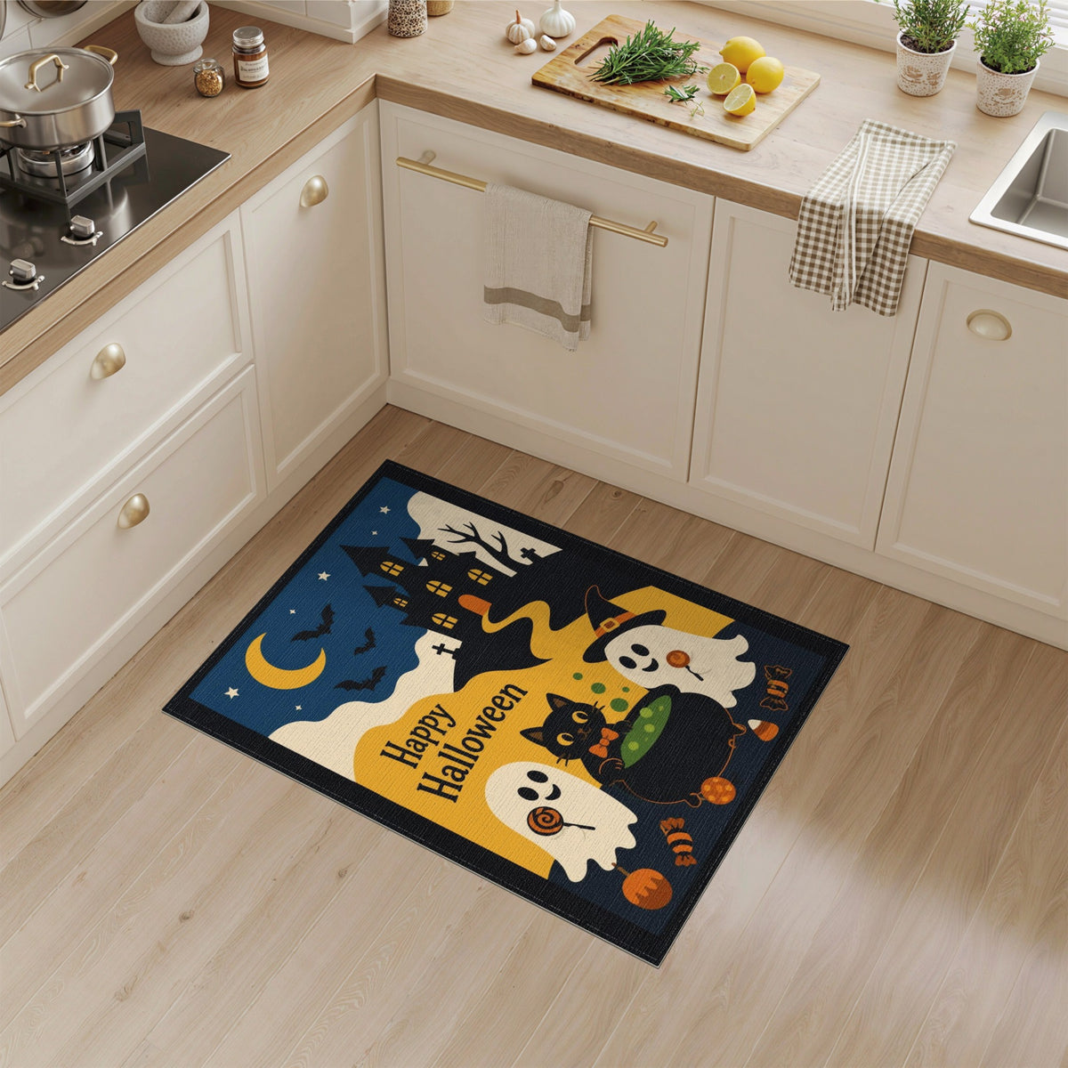 Happy Halloween Ghost Cat Witch Area Rug
