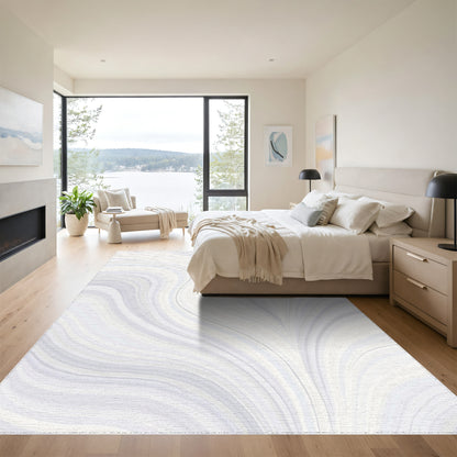 Abstract Gray Flowing Waves Rug
