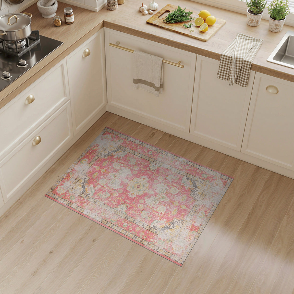 Pink Distressed Floral Vintage Distressed Vintage Area Rug
