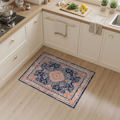 Navy Blue Distressed Persian Medallion Rug