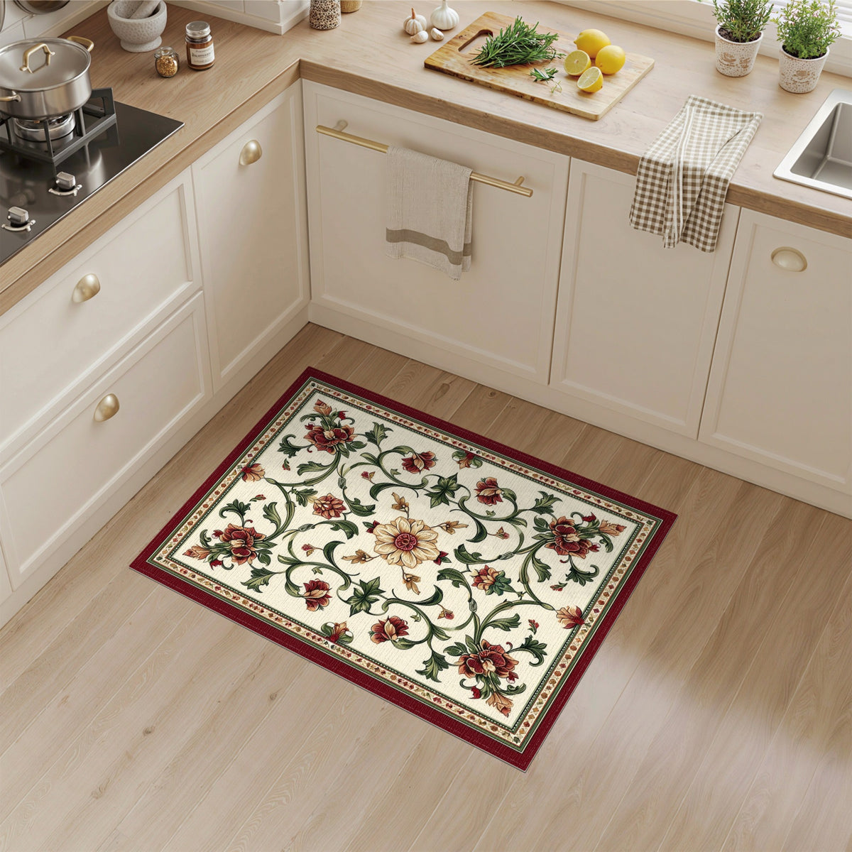 Red Floral Vine Vintage Area Rug