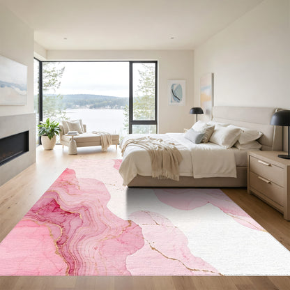 Pink Gold Fluid Marble Waves Rug