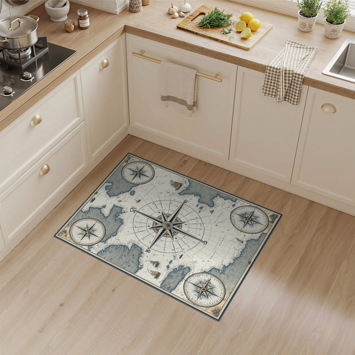 Nautical Vintage Nautical Compass Area Rug