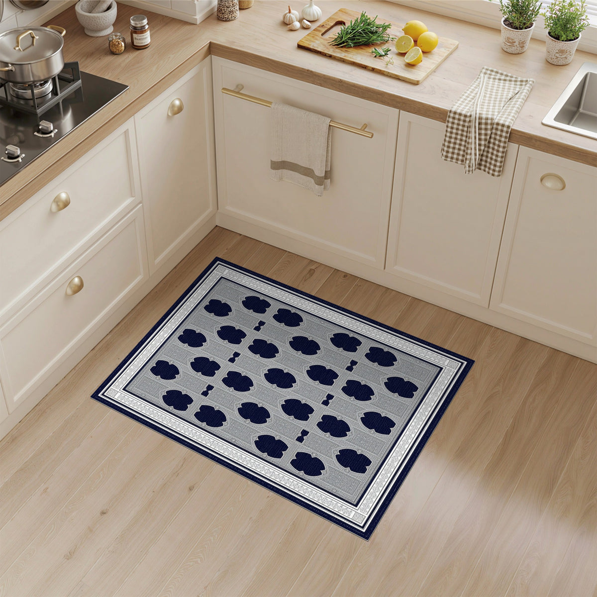Navy Blue Quatrefoil Persian Area Rug