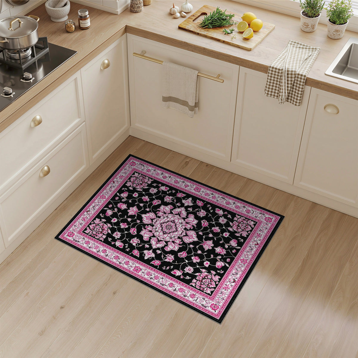 Pink Floral Medallion Area Rug